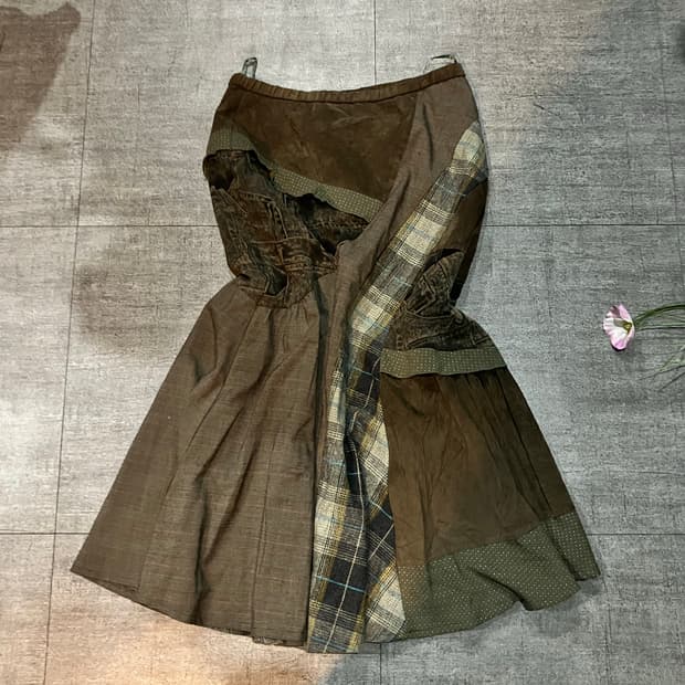 일본빈티지 Akaart 하구미모리걸 아오이유우 패치워크 롱스커트