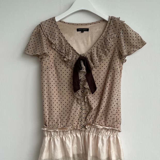 Vintage Polka Dot Ruffle Blouse