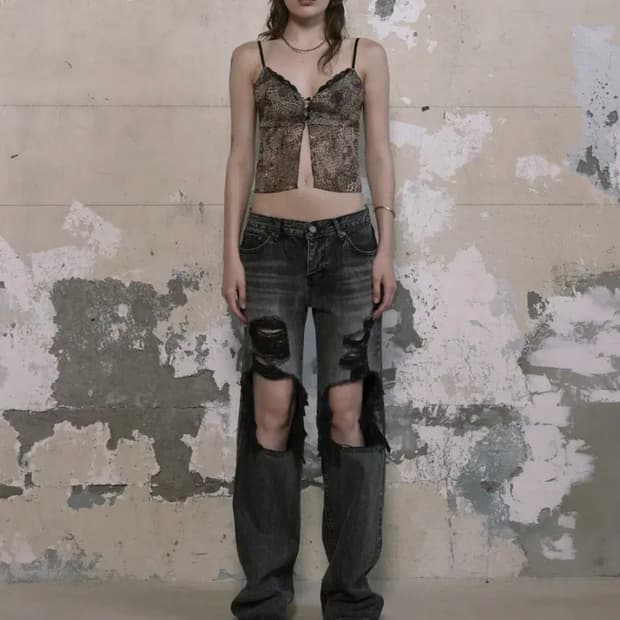 보헤미안서울 디스트로이드 딥 그레이 진 팬츠