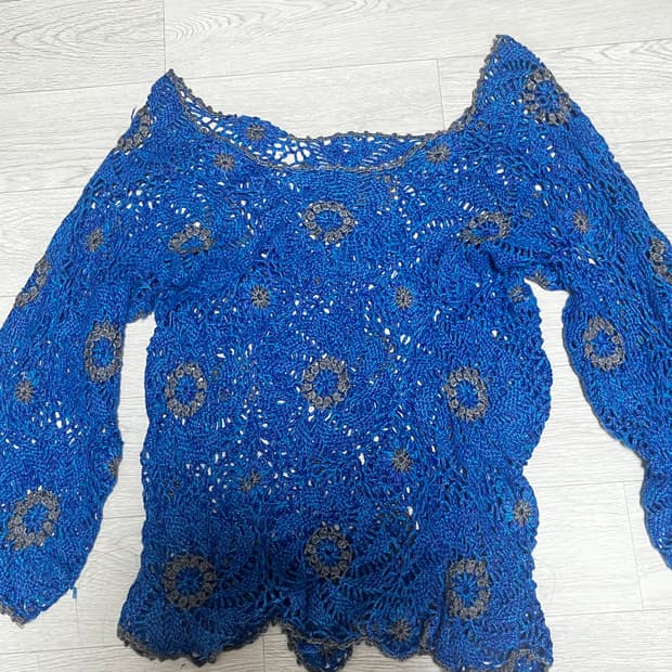 블루 크로셰 뜨개 니트