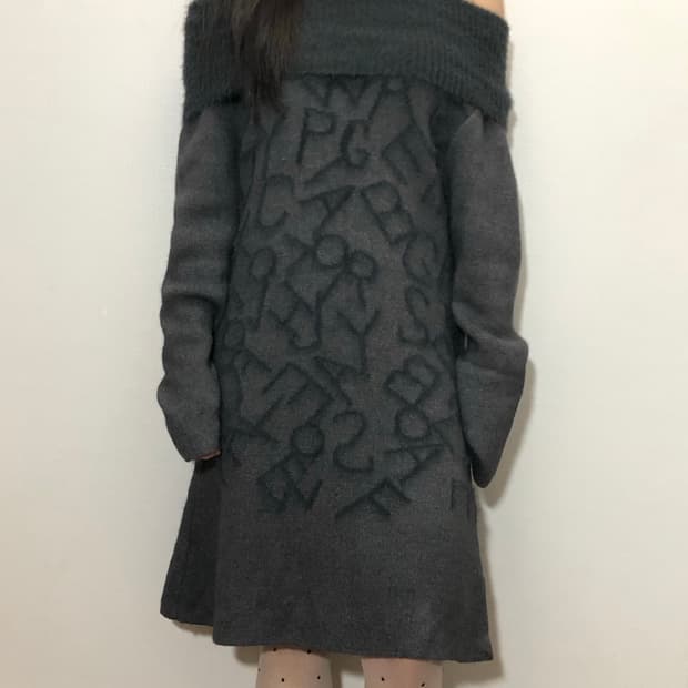 빈티지 그레이 오프숄더 니트 원피스