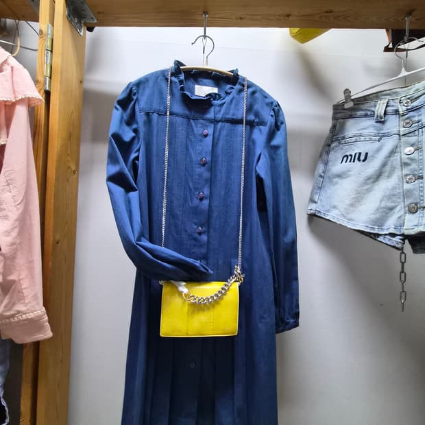 레니본 프릴 데님 원피스