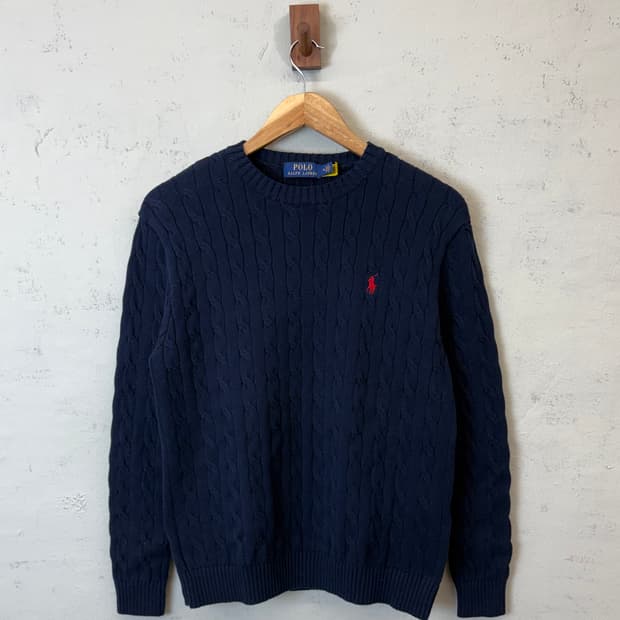 폴로랄프로렌 큐알라벨 네이비 케이블 니트
