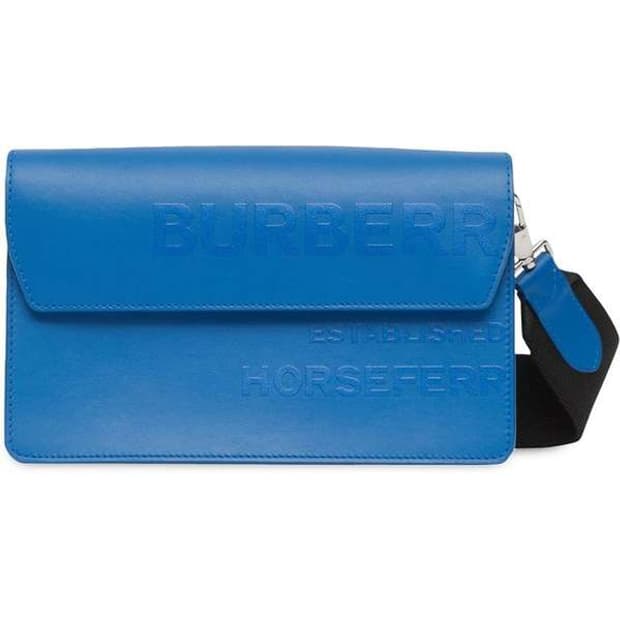 버버리 호스페리 로고 프린트 블루 레더 크로스 미니백
