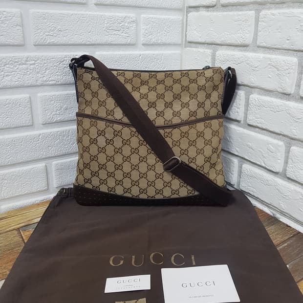 [정품] 구찌 GG 로고 캔버스 크로스백 브라운