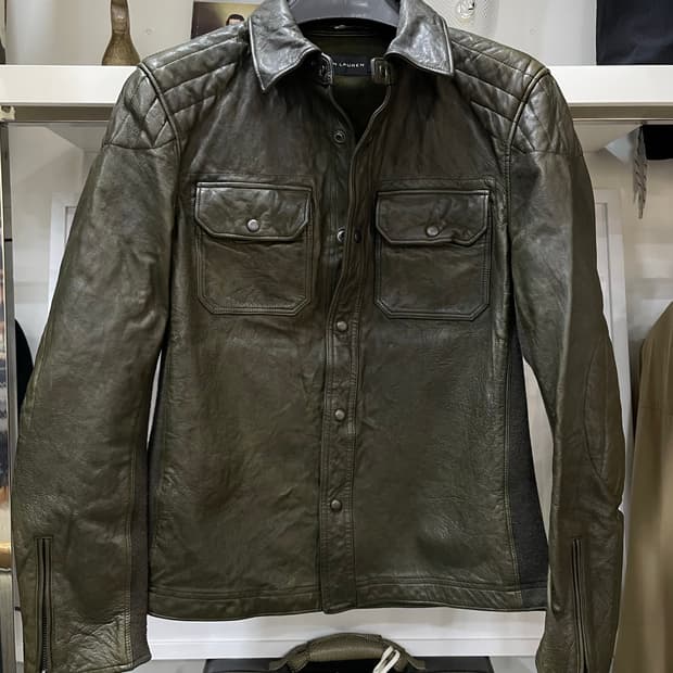 폴로랄프로렌(블랙라벨)/블랙카키 니트매치 양가죽자켓(S)