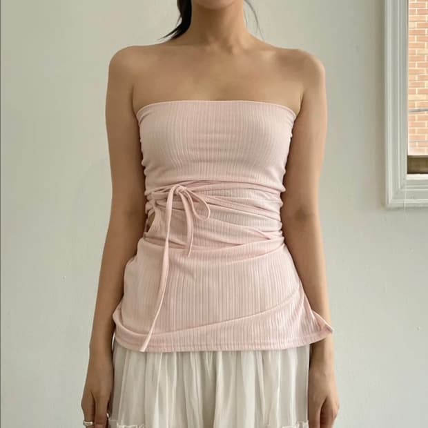 샵귀리 컷아웃 타이업 리본 튜브탑 핑크, 화이트, 올리브그린