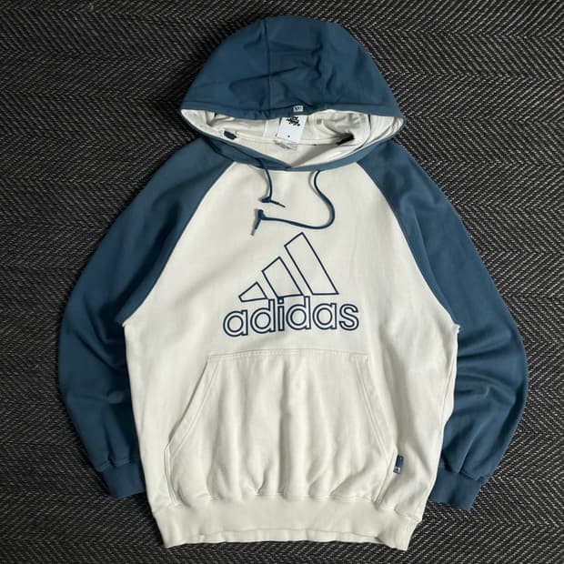 00s 아디다스 빅로고 배색 후드 티셔츠o 3436