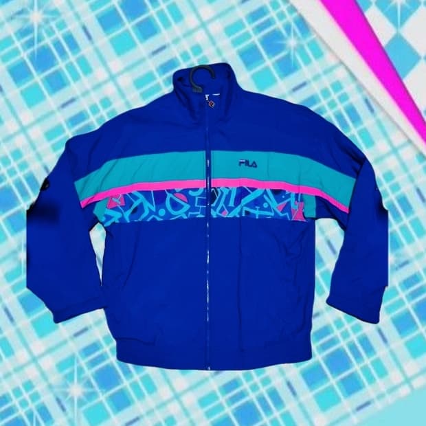 휠라 올드스쿨 90s 빈티지 자켓 블루 패턴 바람막이