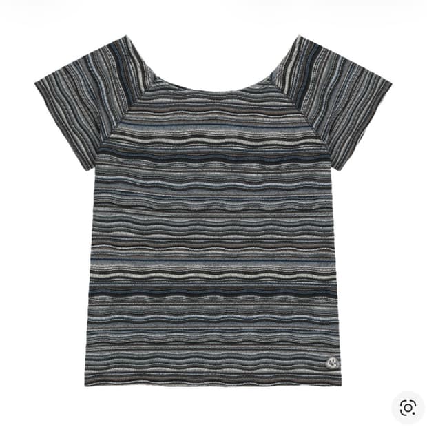 코이세이오 웨이브 스트라이프 니트 티셔츠 네이비