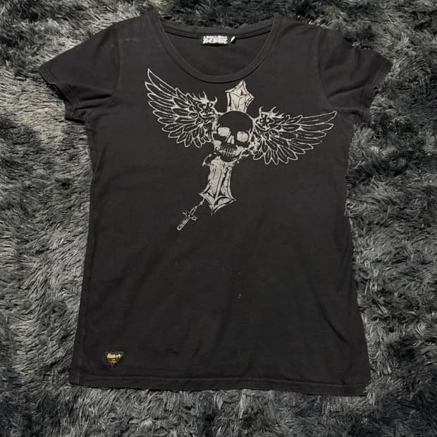 크로스 날개비즈디테일 y2k 반팔