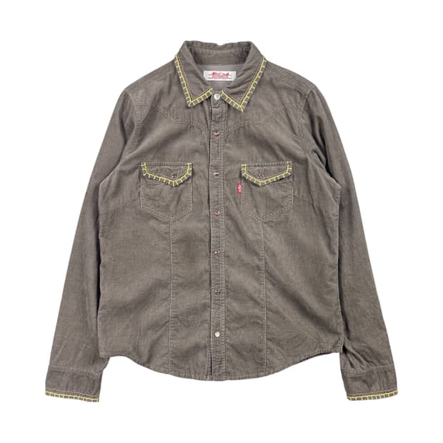 Levi's 노랑스티치 자수 골덴 브라운셔츠 