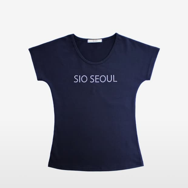 시오 서울 펄 숏 슬리브 탑 반팔 네이비