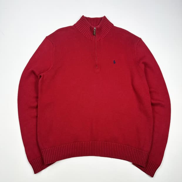 폴로 랄프로렌 클래식 반집업 니트 버건디 레드 L