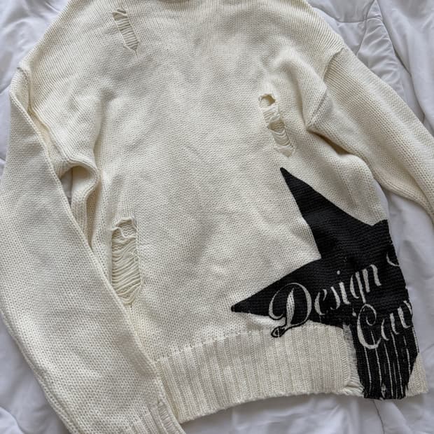 카비시 데미지 스타 니트 아이보리