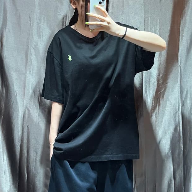 XL 폴로랄프로렌 그린포니 블랙 라운드넥 반팔