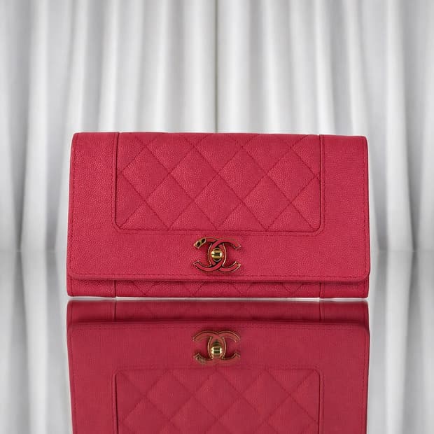 (신형)샤넬 마드모아젤 핑크 똑딱이 장지갑