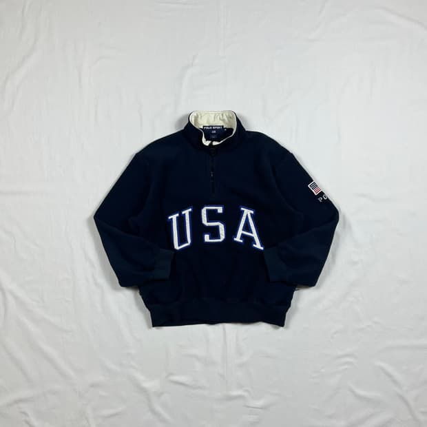 90‘s 폴로스포츠 usa 스펠아웃 성조기 하프집업 플리스