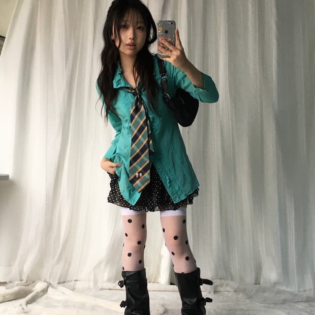 빈티지 민트 괴짜 프레피 코디세트