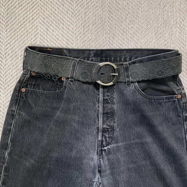 빈티지 levis 리바이스 플라워 엠보싱 레더 벨트 