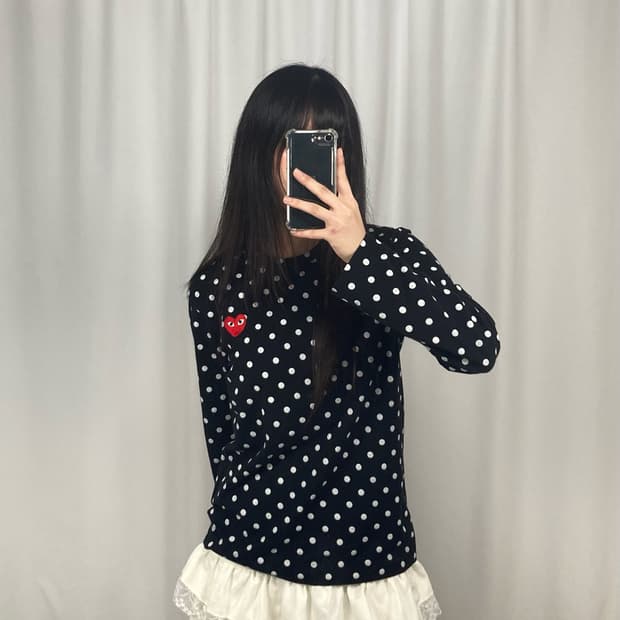 꼼데가르송 레드 와펜 도트 롱 슬리브
