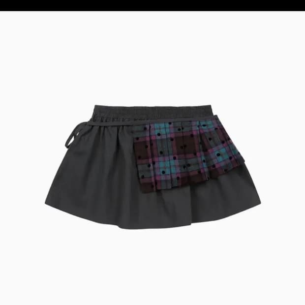 오헤시오 체크 투웨이 레이어드 스커트 퍼플 차콜