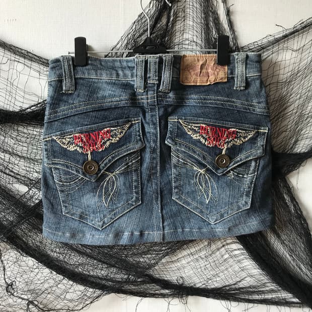 00s mood back patch detailed denim skirt
