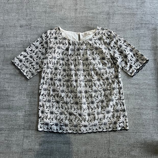 일본빈티지 Qscope 모리걸하구미 할메카지 플라워 반팔블라우스