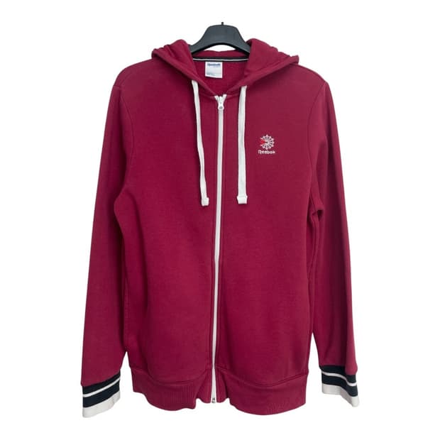 리복 빈티지 기모 후드집업 버건디 M