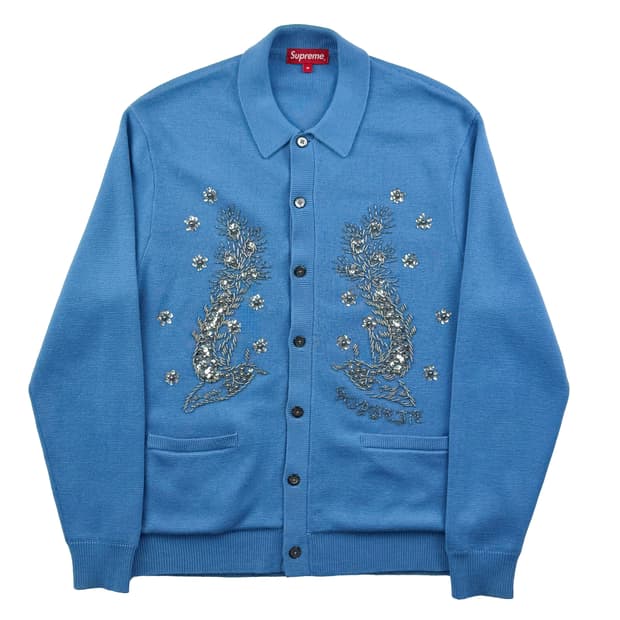 슈프림 비디드 아플리케 가디건 블루