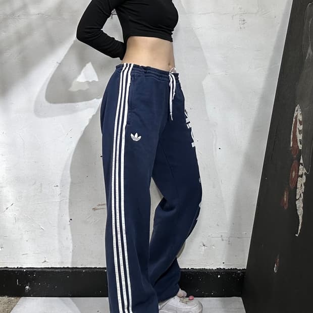 아디다스 네이비 파이어버드 빅 로고 와이드 트레이닝 팬츠 추리닝 바지 