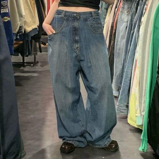 [IM] MARQ75 슬럽 워싱 힙합 데님 팬츠