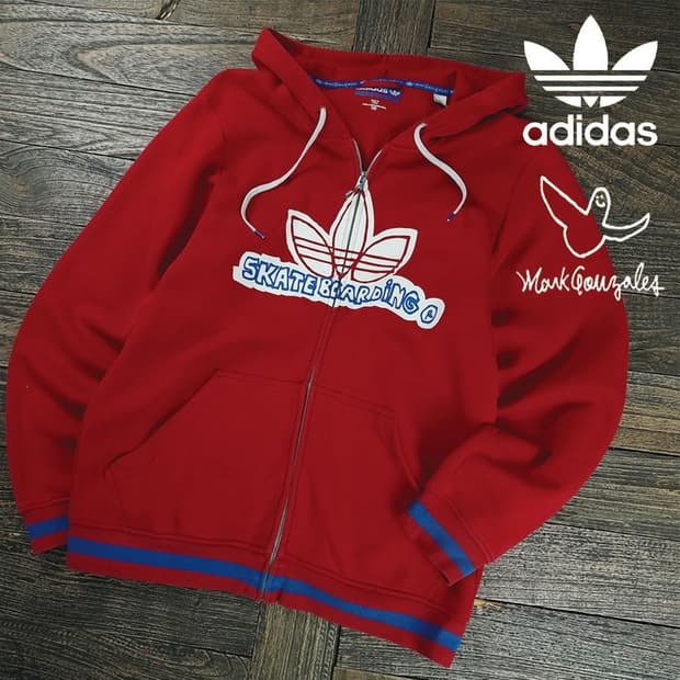 [아디다스 x 마크곤잘레스] 빅로고 프린팅 후드 집업 레드 M19466