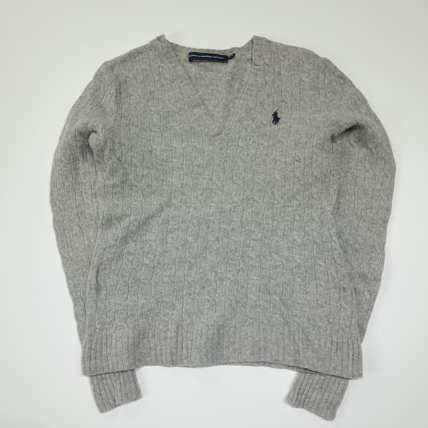 CL262 M 폴로 00s 울 브이넥케이블 멜란지그레이 니트 스웨터