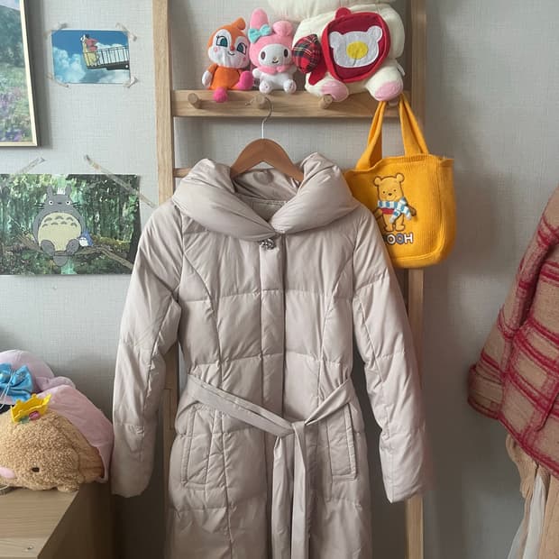 모리걸 빈티지 핑크 벨티드 다운 롱패딩💗