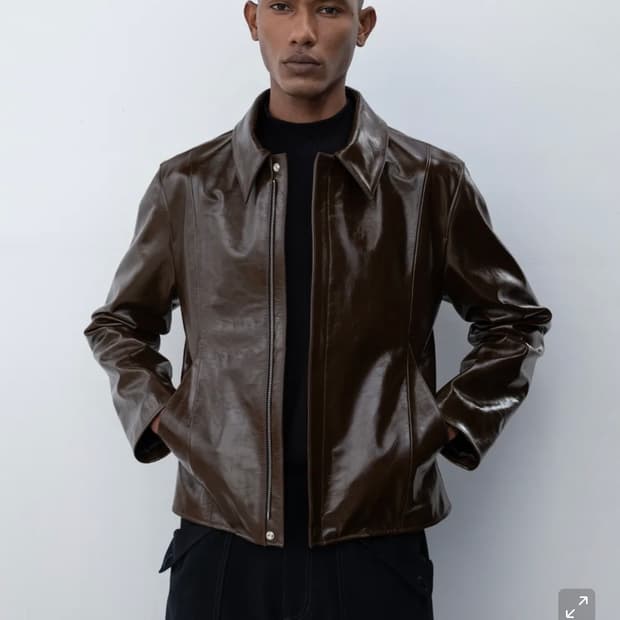 인사일런스 풀업 레더 크롭 자켓 다크브라운 L