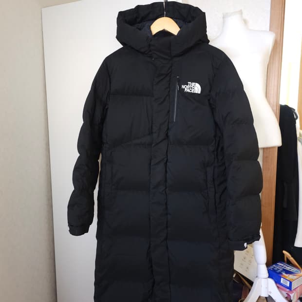 노스페이스 구스다운 블랙 후드 롱패딩