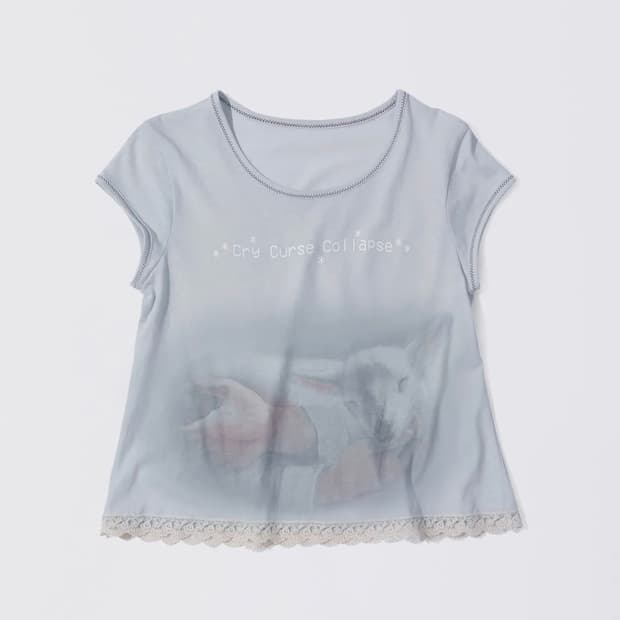 스컬프터 Lace Crop Baby Tee Mystic Blue