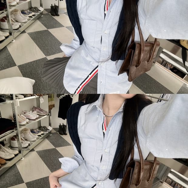 톰브라운 히든삼선 스카이 셔츠 