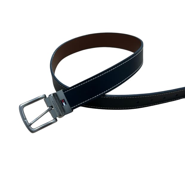 타미힐피거 블랙 스티치 레더 벨트