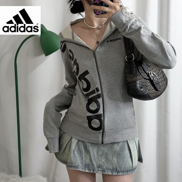 아디다스 그레이 펄 레터링 후드 집업