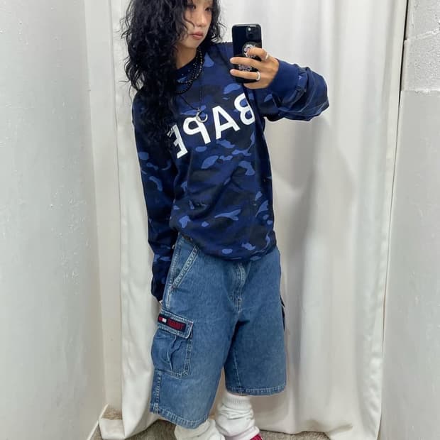 베이프 컬러 카모 로고프린팅 롱슬리브