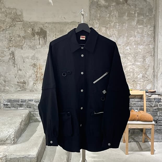 kama 블랙 디테쳐블 슬리브 시어서커 셔츠