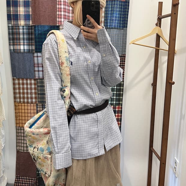 폴로 블루 체크 셔츠
