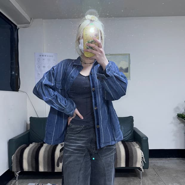 투티/0112 골든베어 스트라이프 데님 셔츠 청셔츠 워싱