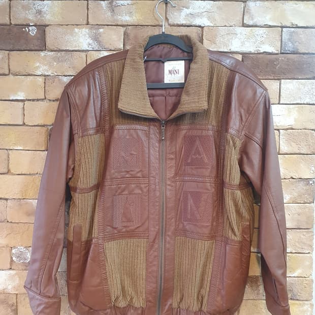 MANI 가죽 패치워크 자켓 브라운