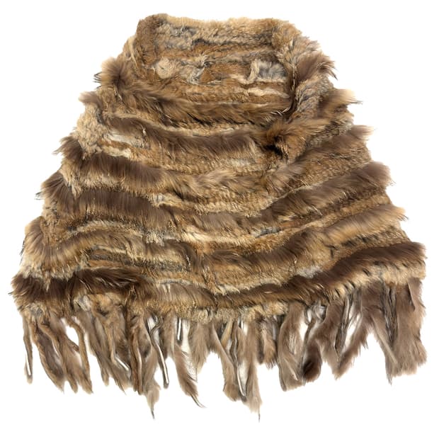 Vintage Rabbit Fur Fringe Pancho/ Os