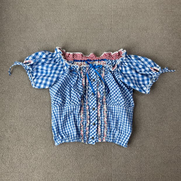 [Stockerpoint] 유럽 알프스 빈티지 체크 블라우스