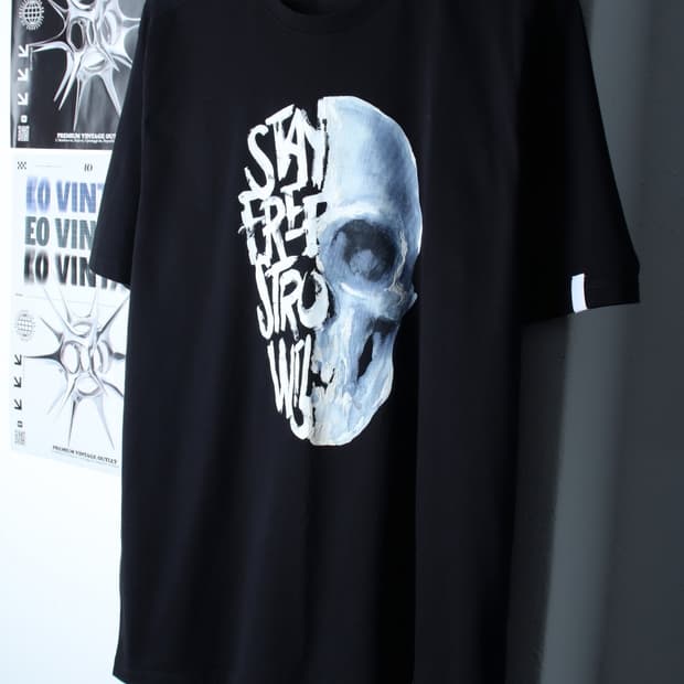 (XL-2XL) 자라 반팔 티셔츠 스컬 블랙 스트릿-7BB0