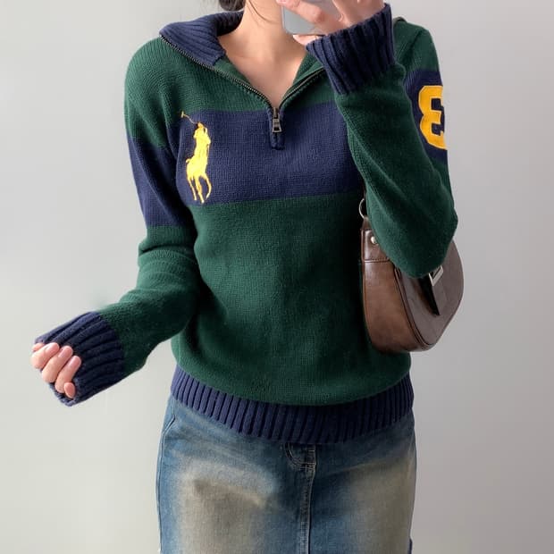 폴로 빅포니 반집업 니트 